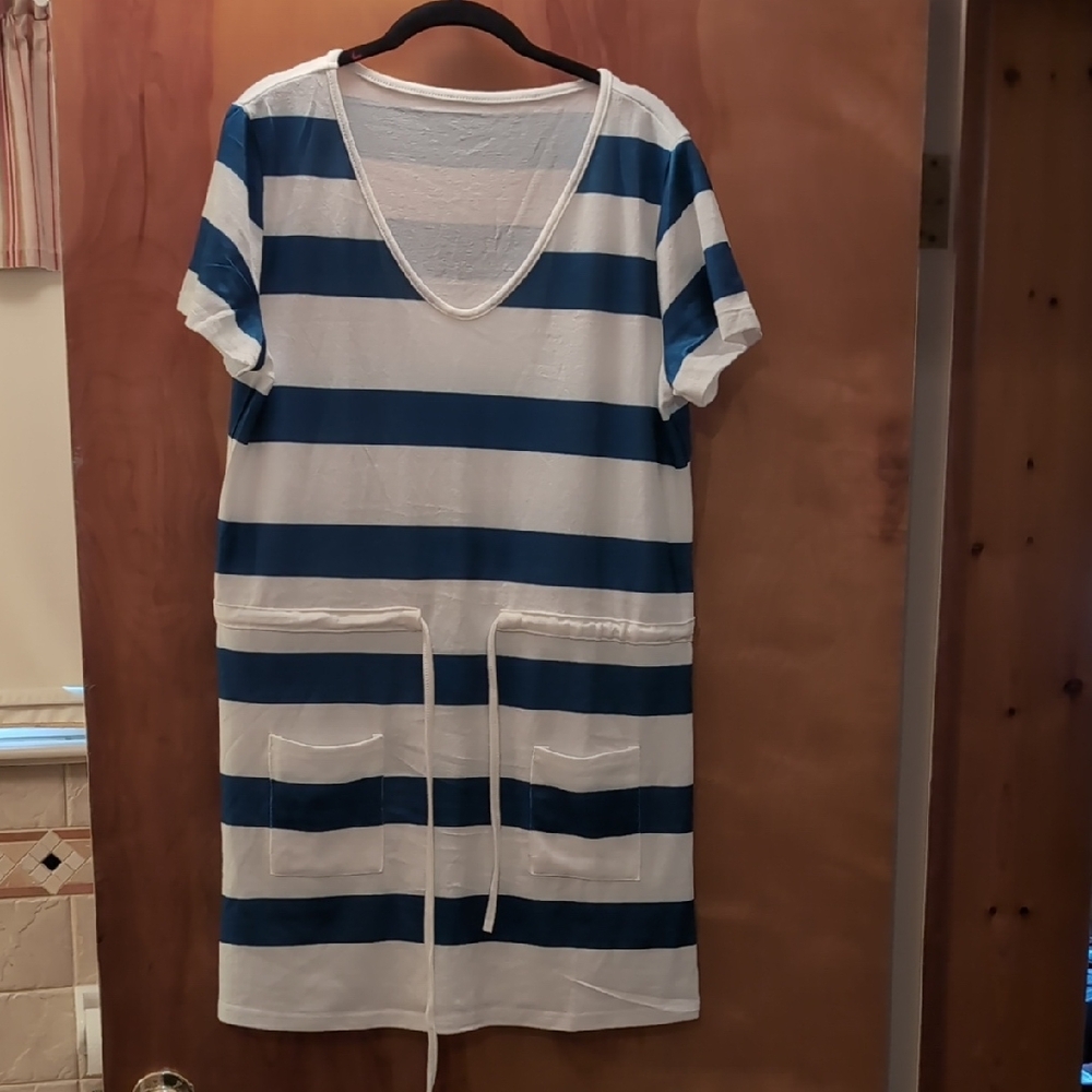 Blue and White Striped Dress